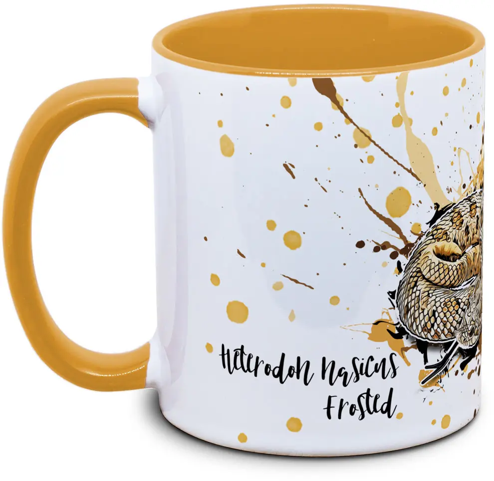 Reptilien Tasse mit Heterodon nasicus Henkel und Innenseite in goldgelb