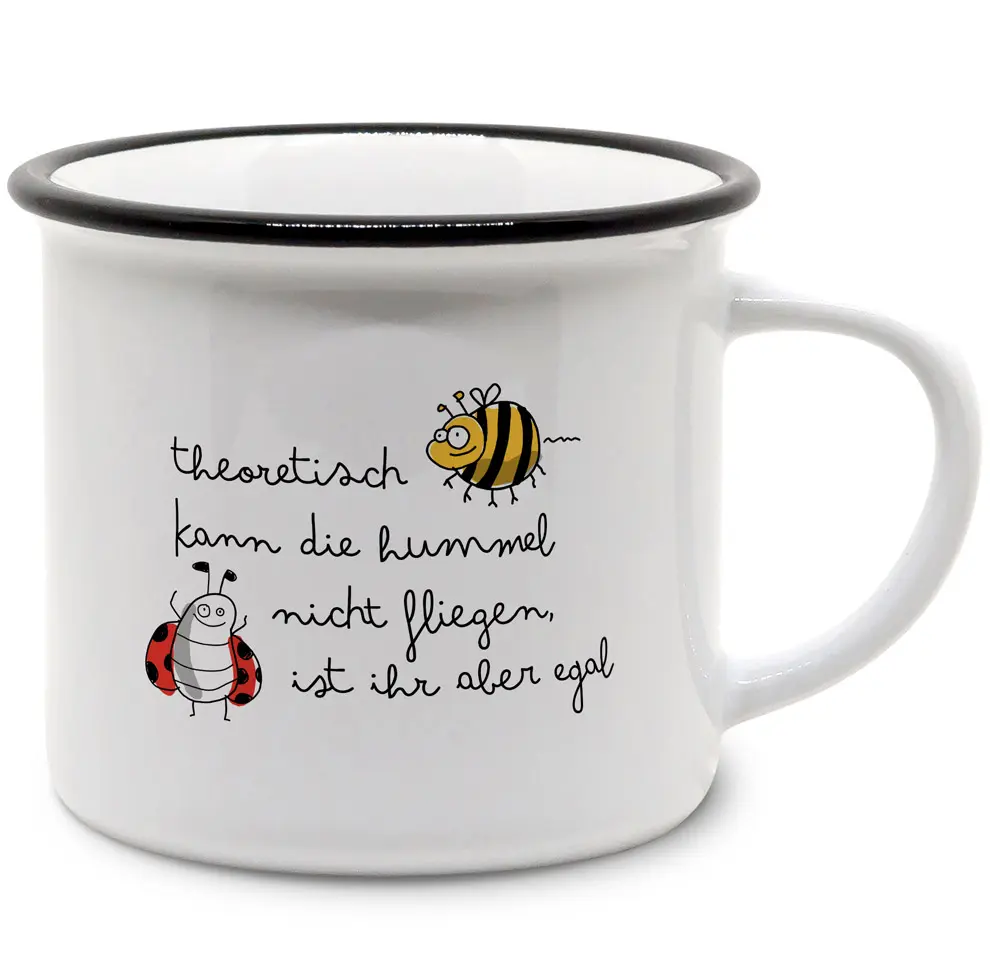 Vintage-Tasse "Pummel & Marie": Theoretisch kann die Hummel nicht fliegen, ist ihr aber egal