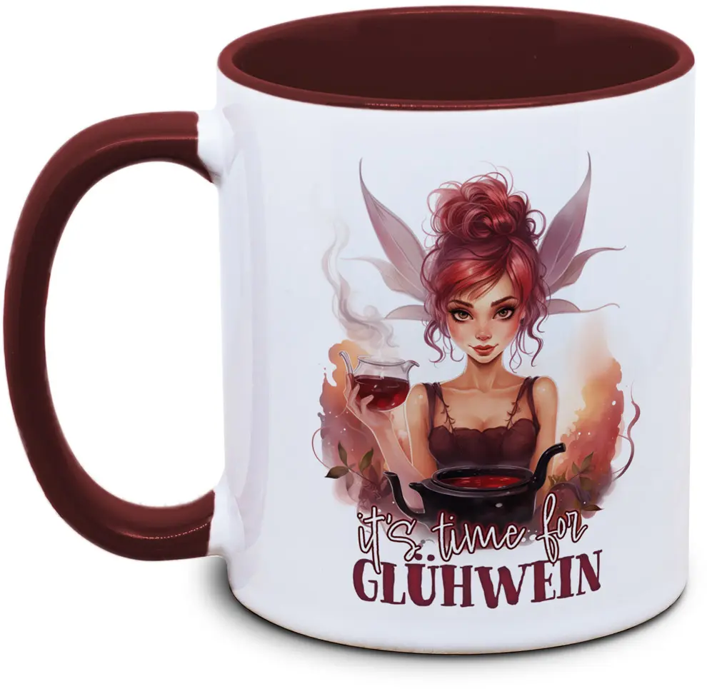 Glühweintasse mit Elfe und Spruch: it´s time for Glühwein