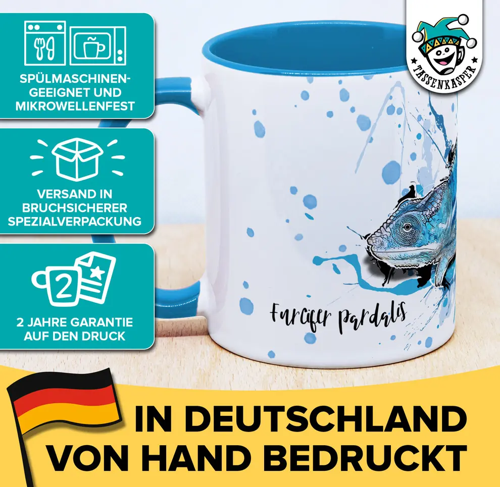 Tasse mit Furcifer pardalis Pantherchamleon mit den Produktvorteilen