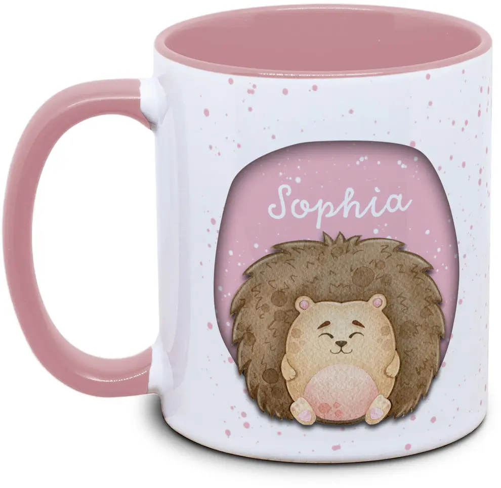 Kindertasse mit Name und Igel