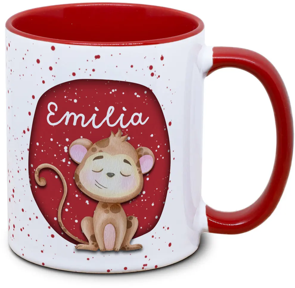 Kindertasse mit Name und Affe