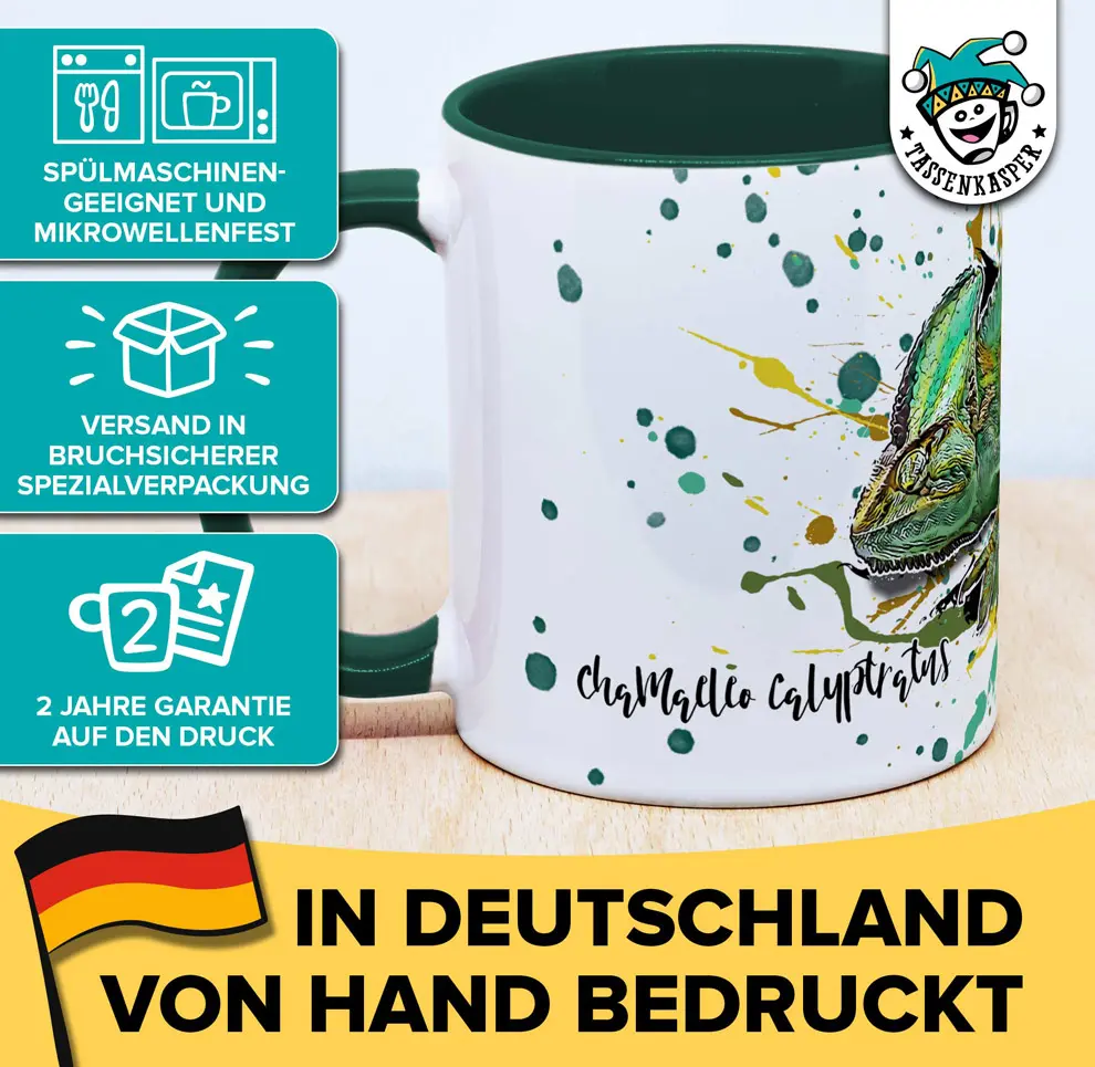 Tasse mit Chamaeleo calyptratus Jemenchamaeleon mit Produktvorteilen