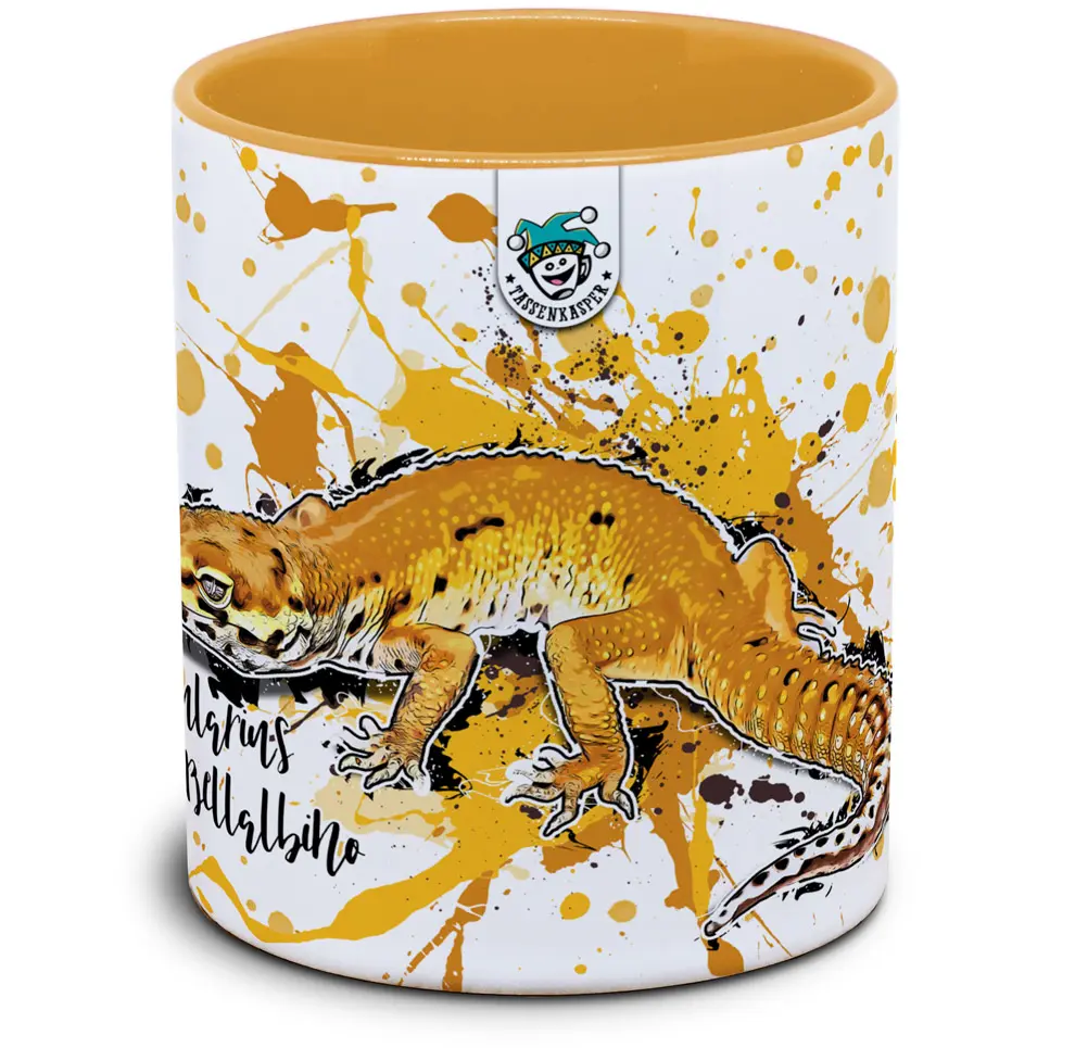 Tasse mit Eublepharis macularius Tangerine Bellalbino Leopardgecko