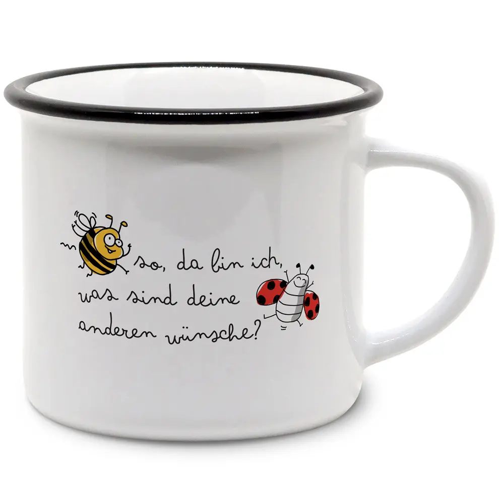 Vintage-Tasse "Pummel & Marie": So, da bin ich, was sind deine anderen Wünsche?