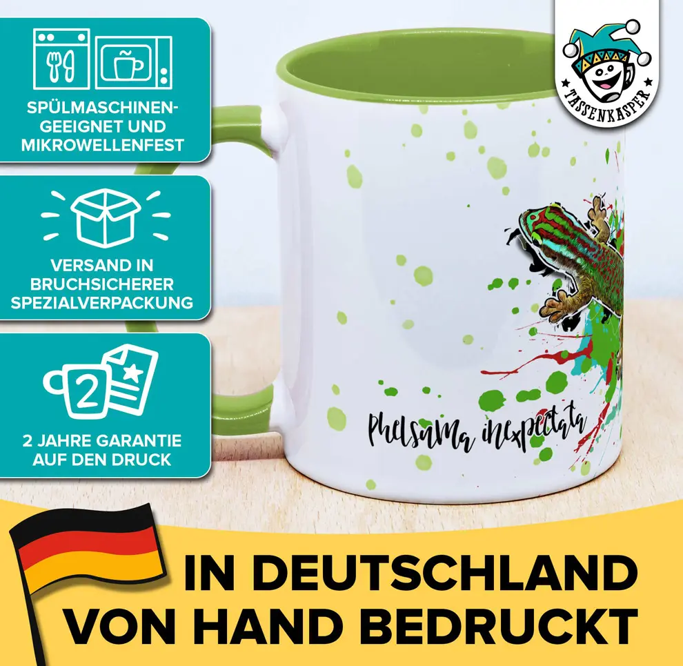 Tasse mit Phelsuma inexpectata Manapany Taggecko mit Produktvorteilen