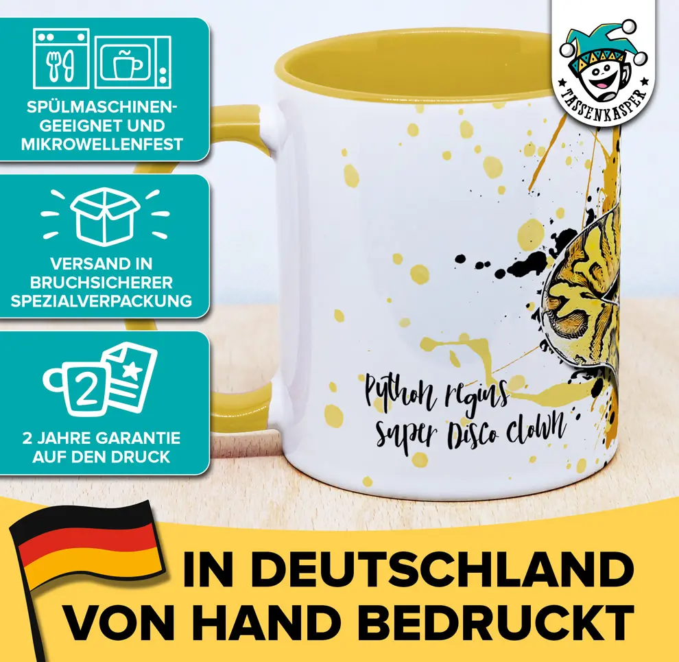 Tasse mit Python regius Super Disco Clown Koenigspython mit den Produktvorteilen