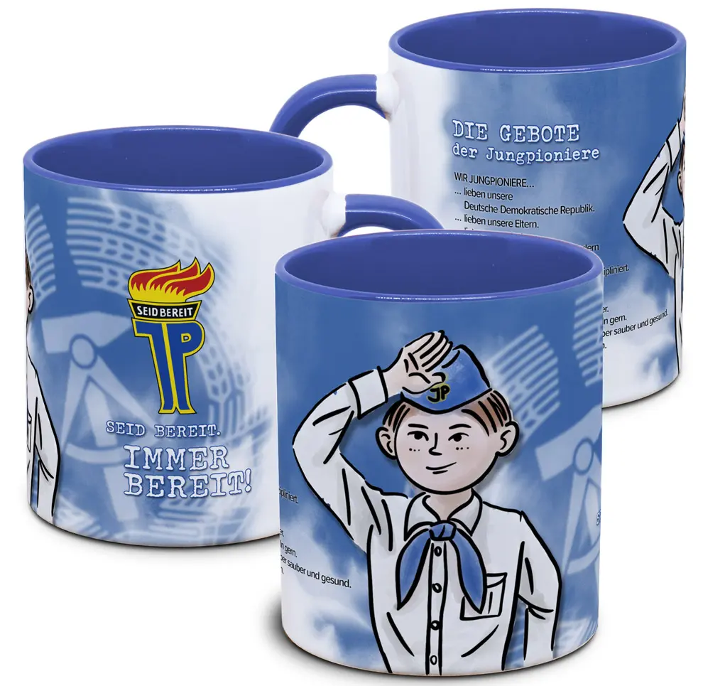 DDR Tasse: Gebote der Jungpioniere und Pioniergruß: Seid bereit - immer bereit