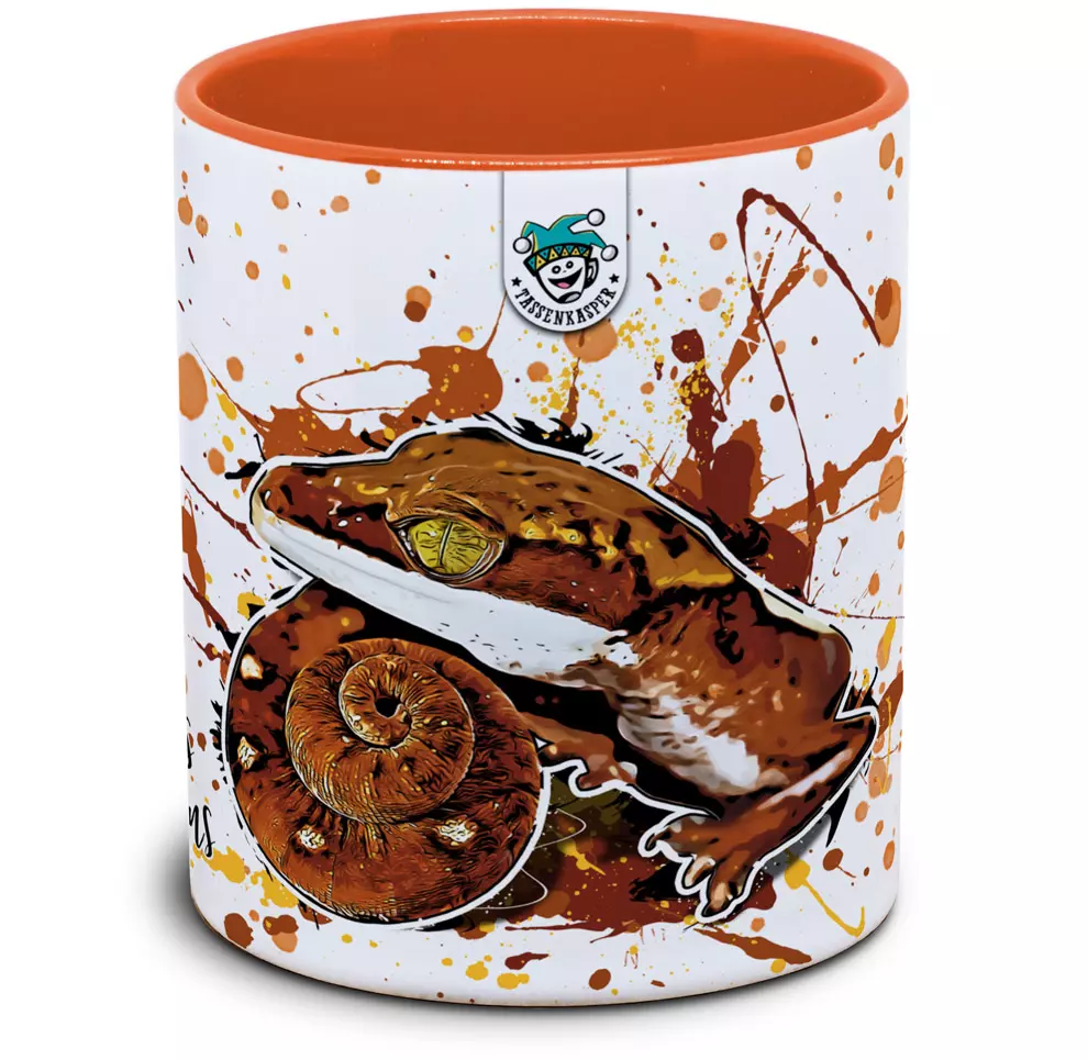 Reptilien Tasse mit Fuchsgesichtgecko Aeluroscalabotes felinusin orange