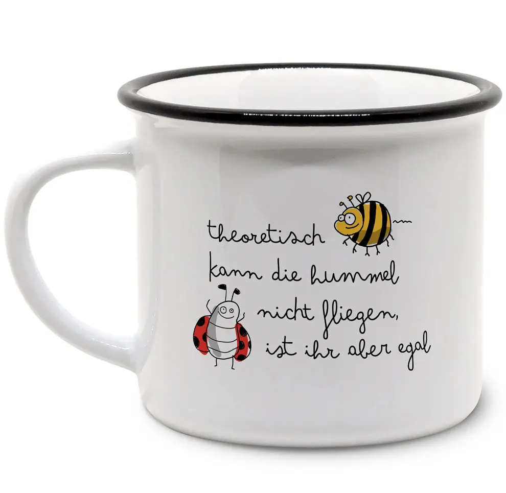 Vintage-Tasse "Pummel & Marie": Theoretisch kann die Hummel nicht fliegen, ist ihr aber egal